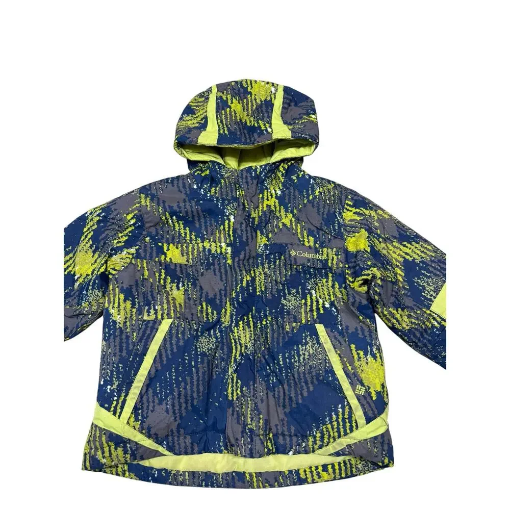 Columbia Sportswear Boys Winter Coat Blue Green Neon Pattern Size 4T